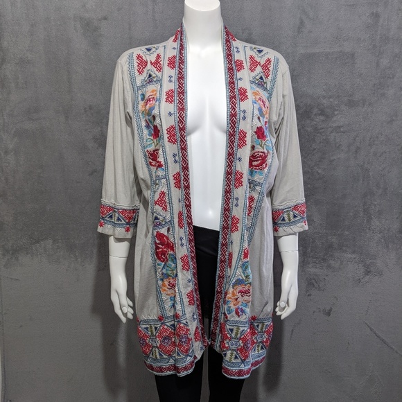 Johnny Was Sweaters - BOGO Johnny Was light grey embroidered cardigan